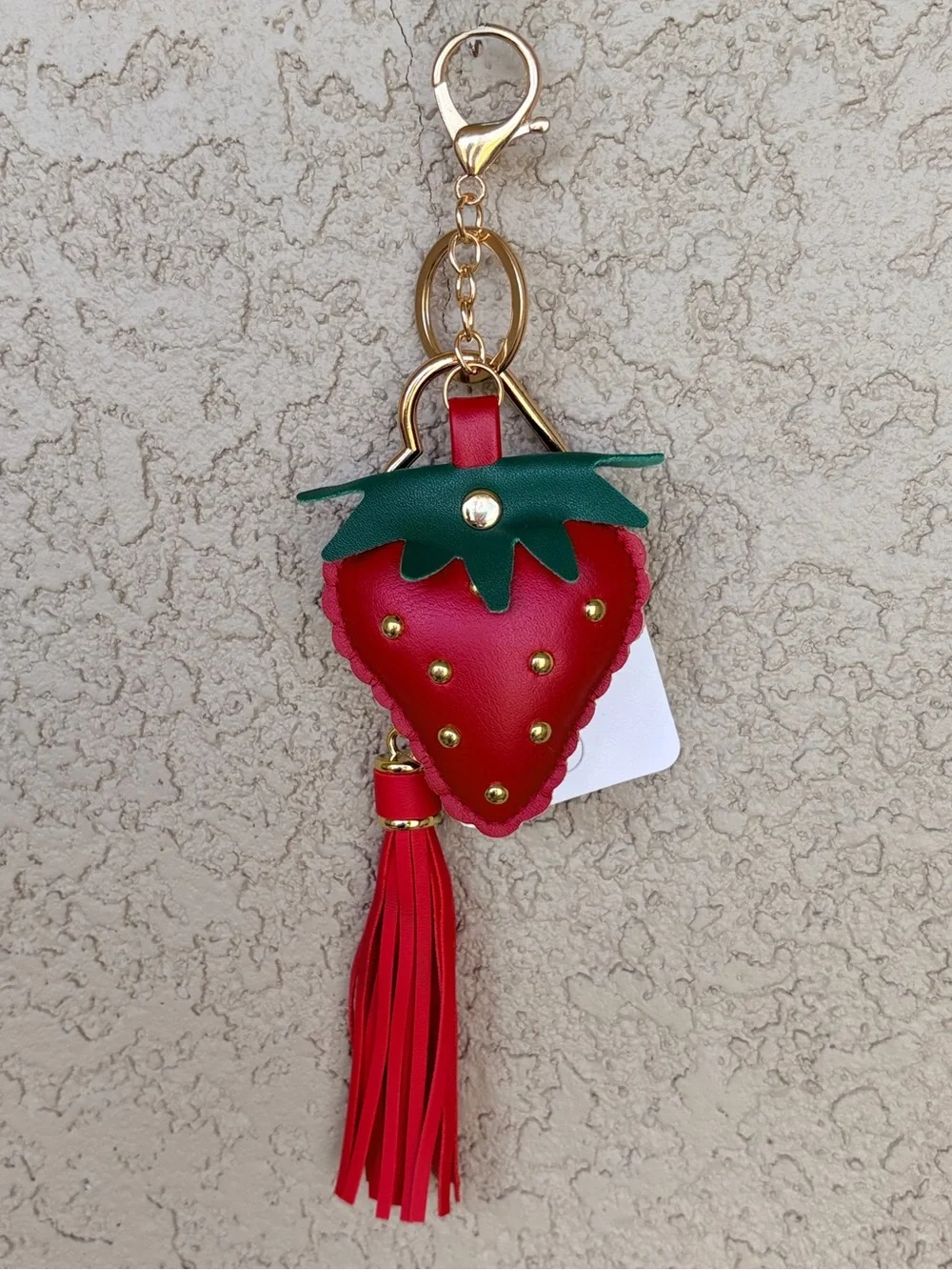 Studded Strawberry Tassel Keychain - Red & Green